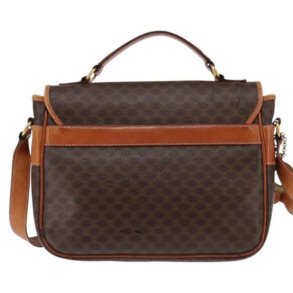 CELINE Macadam Canvas Circle Shoulder Bag PVC Leather Brown Gold Auth 147994