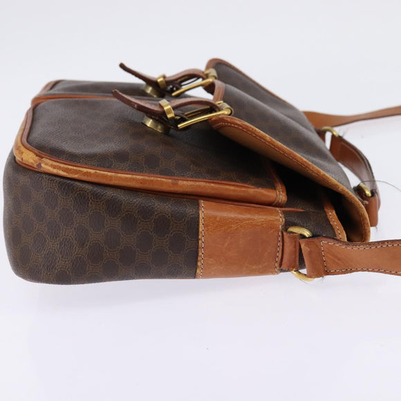 CELINE Macadam Canvas Circle Shoulder Bag PVC Leather Brown Gold Auth 147994