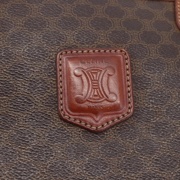 CELINE Macadam Canvas Boston Bag PVC Leather Brown Gold Auth 147995