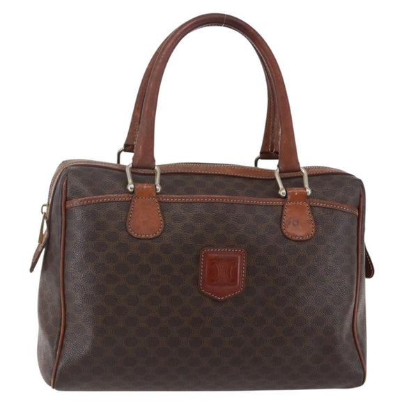 CELINE Macadam Canvas Boston Bag PVC Leather Brown Gold Auth 147995