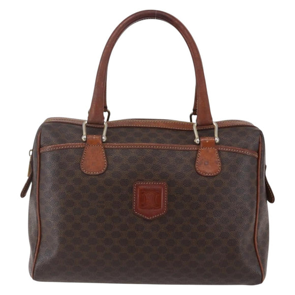 CELINE Macadam Canvas Boston Bag PVC Leather Brown Gold Auth 147995