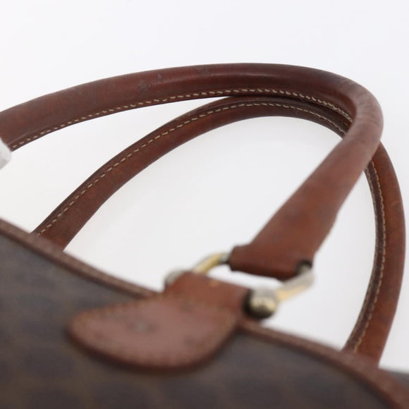 CELINE Macadam Canvas Boston Bag PVC Leather Brown Gold Auth 147995