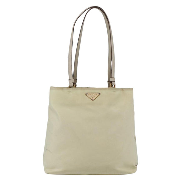 PRADA Tote Bag Nylon Ivory Gold Auth 147996