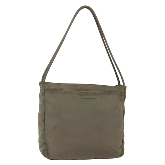 PRADA Tote Bag Nylon Khaki Silver Auth 147997