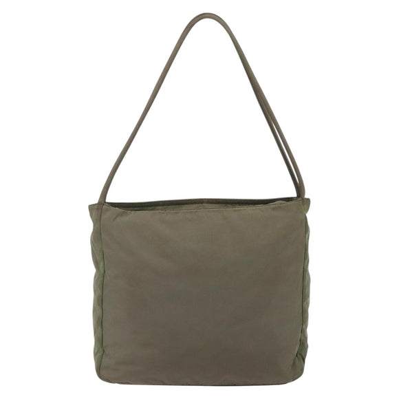 PRADA Tote Bag Nylon Khaki Silver Auth 147997
