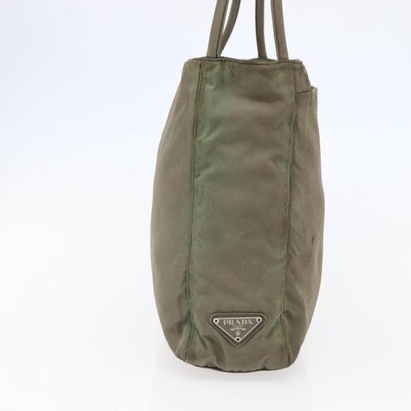 PRADA Tote Bag Nylon Khaki Silver Auth 147997