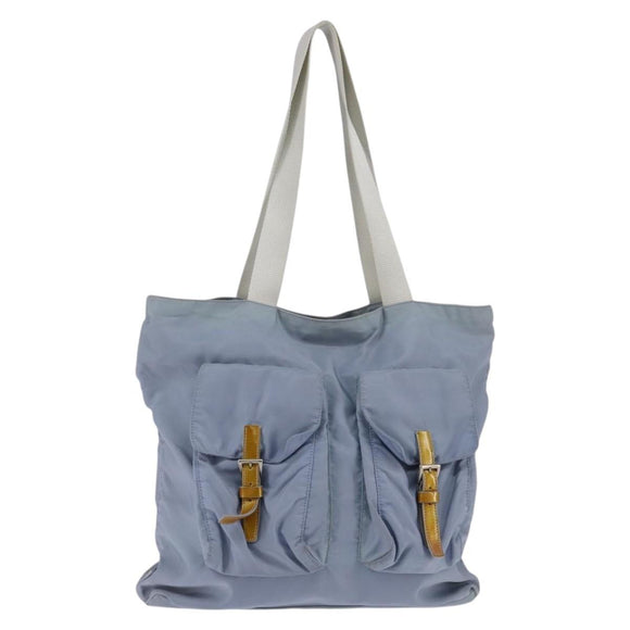 PRADA Tote Bag Nylon Light Blue Silver Auth 147999