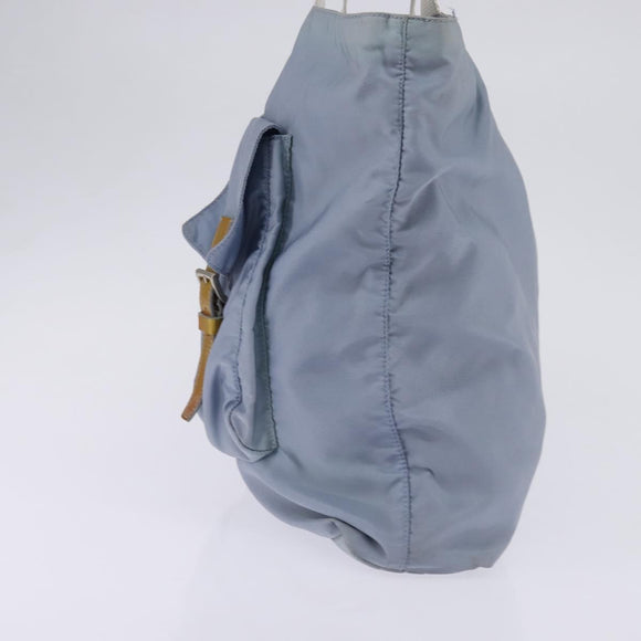 PRADA Tote Bag Nylon Light Blue Silver Auth 147999