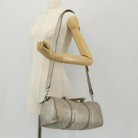 GUCCI GG Implementation Boston Bag PVC 2way Silver 203696 Auth 148000