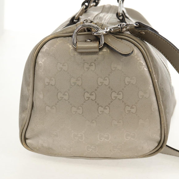 GUCCI GG Implementation Boston Bag PVC 2way Silver 203696 Auth 148000