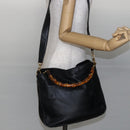 GUCCI Bamboo Shoulder Bag Leather 2way Black Gold 001 3444 1638 Auth 148001-23