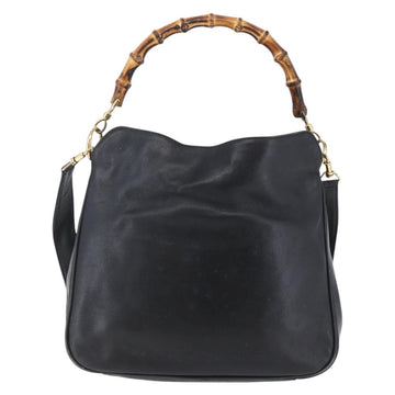 GUCCI Bamboo Shoulder Bag Leather 2way Black Gold 001 3444 1638 Auth 148001 - 0