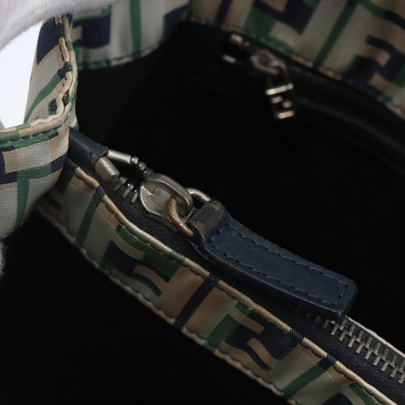 FENDI Zucca Canvas Hand Bag Green Silver Auth 148002