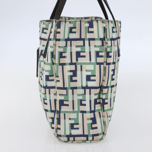 FENDI Zucca Canvas Hand Bag Green Silver Auth 148002