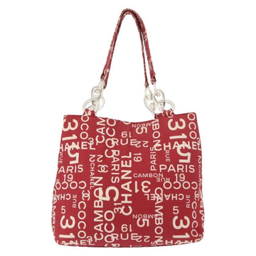 CHANEL Chain Bysy Line Tote Bag Canvas Red CC Auth 148004 - 0