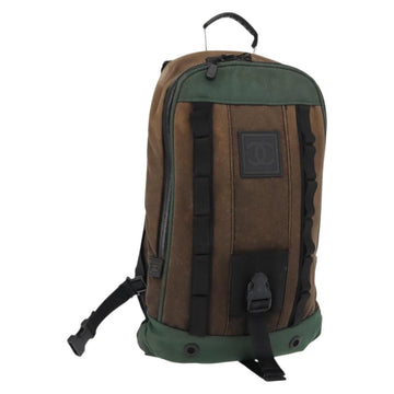 CHANEL Sports Line Backpack Canvas Brown CC Auth 148005