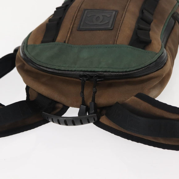 CHANEL Sports Line Backpack Canvas Brown CC Auth 148005