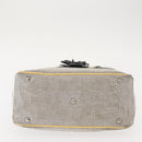 CHANEL Choco Bar Camellia Chain Tote Bag Canvas Gray Silver CC Auth 148029-10