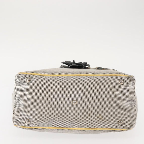 CHANEL Choco Bar Camellia Chain Tote Bag Canvas Gray Silver CC Auth 148029