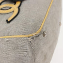 CHANEL Choco Bar Camellia Chain Tote Bag Canvas Gray Silver CC Auth 148029-11