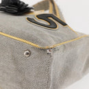 CHANEL Choco Bar Camellia Chain Tote Bag Canvas Gray Silver CC Auth 148029-12
