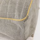 CHANEL Choco Bar Camellia Chain Tote Bag Canvas Gray Silver CC Auth 148029-13