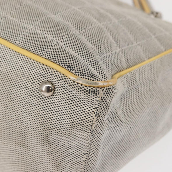 CHANEL Choco Bar Camellia Chain Tote Bag Canvas Gray Silver CC Auth 148029