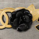 CHANEL Choco Bar Camellia Chain Tote Bag Canvas Gray Silver CC Auth 148029-15