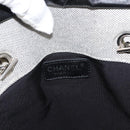 CHANEL Choco Bar Camellia Chain Tote Bag Canvas Gray Silver CC Auth 148029-19