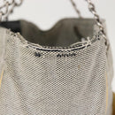 CHANEL Choco Bar Camellia Chain Tote Bag Canvas Gray Silver CC Auth 148029-6
