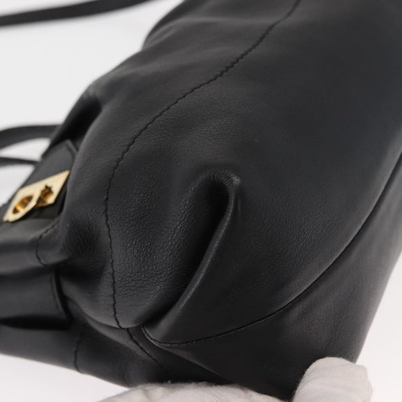 Salvatore Ferragamo Gancini Hand Bag Leather 2way Black Gold Auth 148032