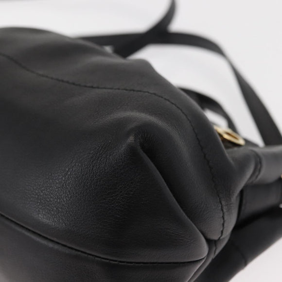 Salvatore Ferragamo Gancini Hand Bag Leather 2way Black Gold Auth 148032