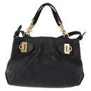 Salvatore Ferragamo Gancini Hand Bag Leather 2way Black Gold Auth 148032-13