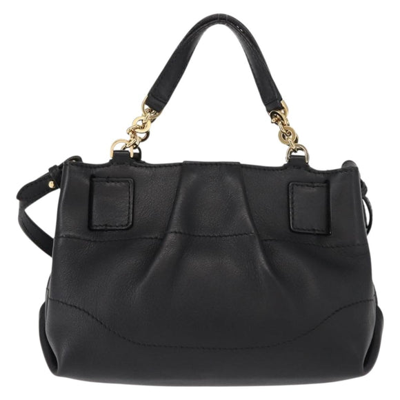 Salvatore Ferragamo Gancini Hand Bag Leather 2way Black Gold Auth 148032