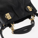Salvatore Ferragamo Gancini Hand Bag Leather 2way Black Gold Auth 148032-6