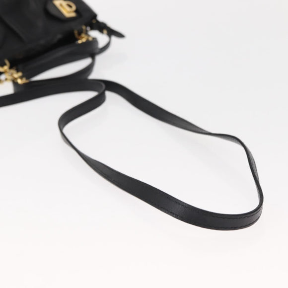 Salvatore Ferragamo Gancini Hand Bag Leather 2way Black Gold Auth 148032