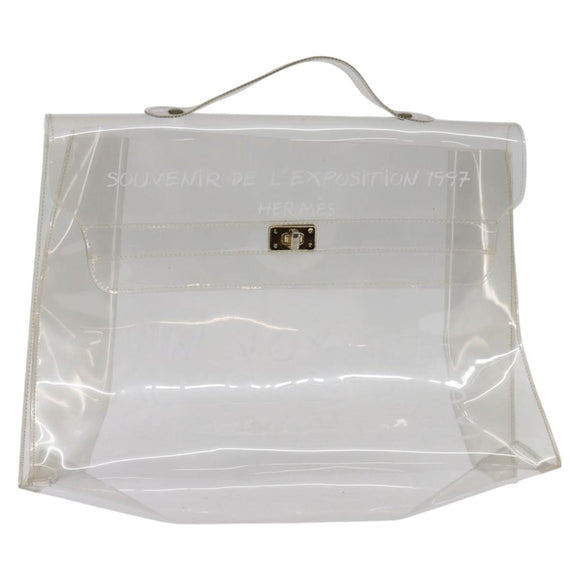 HERMES Vinyl Kelly Hand Bag Clear Auth 148034