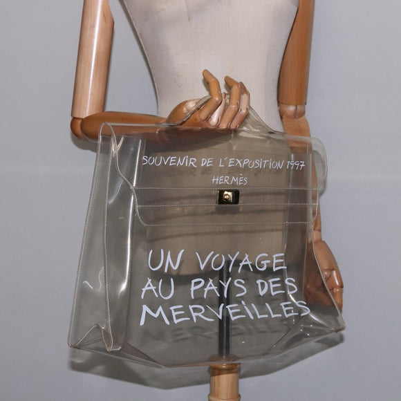 HERMES Vinyl Kelly Hand Bag Clear Auth 148034