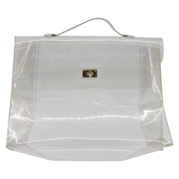 HERMES Vinyl Kelly Hand Bag Clear Auth 148034