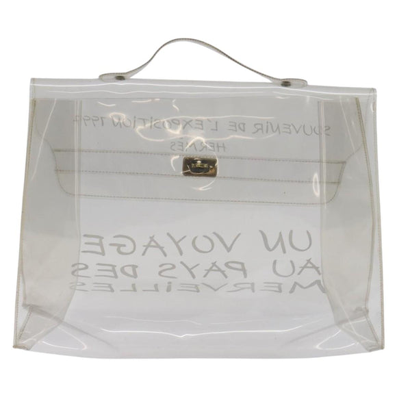 HERMES Vinyl Kelly Hand Bag Clear Auth 148034
