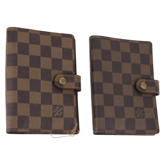 LOUIS VUITTON Damier Ebene Agenda PM Day Planner Cover 2Set R20700 Auth 148073