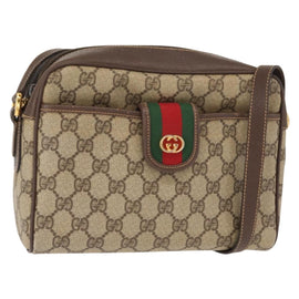 GUCCI GG Supreme Web Sherry Line Shoulder Bag PVC Beige Gold Auth 148158