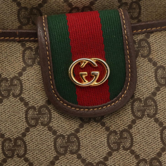 GUCCI GG Supreme Web Sherry Line Shoulder Bag PVC Beige Gold Auth 148158