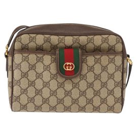 GUCCI GG Supreme Web Sherry Line Shoulder Bag PVC Beige Gold Auth 148158 - 0