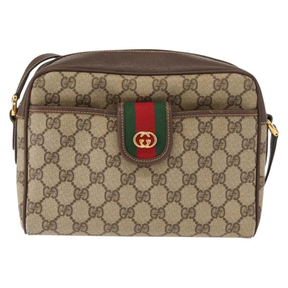 GUCCI GG Supreme Web Sherry Line Shoulder Bag PVC Beige Gold Auth 148158