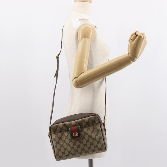GUCCI GG Supreme Web Sherry Line Shoulder Bag PVC Beige Gold Auth 148158