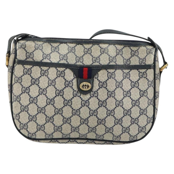 GUCCI GG Supreme Sherry Line Shoulder Bag PVC Navy Gold 89 02 077 Auth 148160