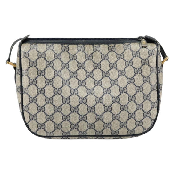 GUCCI GG Supreme Sherry Line Shoulder Bag PVC Navy Gold 89 02 077 Auth 148160