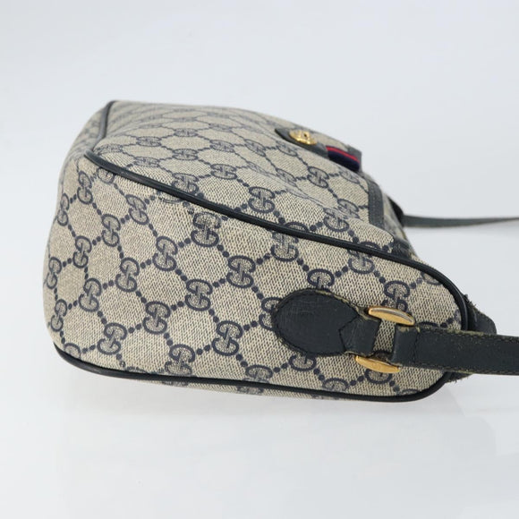 GUCCI GG Supreme Sherry Line Shoulder Bag PVC Navy Gold 89 02 077 Auth 148160