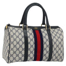 GUCCI GG Supreme Sherry Line Boston Bag PVC Navy Gold Red Auth 148161-1